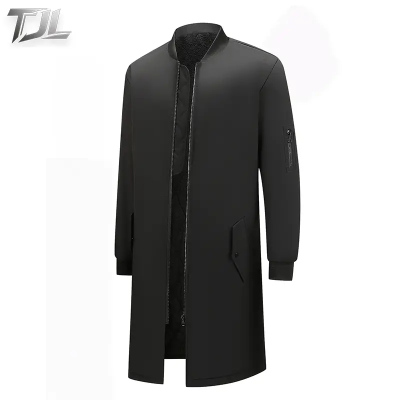 TJL Men's Black Long Stand Collar Long Sleeve Winter Thermal Zip-Up Windproof Polyester Sports Coat, Fleece Lined, Adjustable Classic Keep Warm Outerwear for Fall-Winter Menswear Tops, Adjustable Men's Sports Coat, Windproof Men's Sports Coat