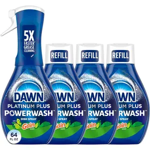 64 FI Oz 1 Starter Kit + 3 Refills Powerwash Gain Original Dish Spray, Liquid Dish Soap Household Set Cleaner