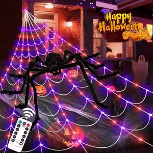 Halloween Decorations Outdoor, 350 LED Halloween Spider Web Lights with 79" Large Spider for Garden Yard Home Decor, Multicolor