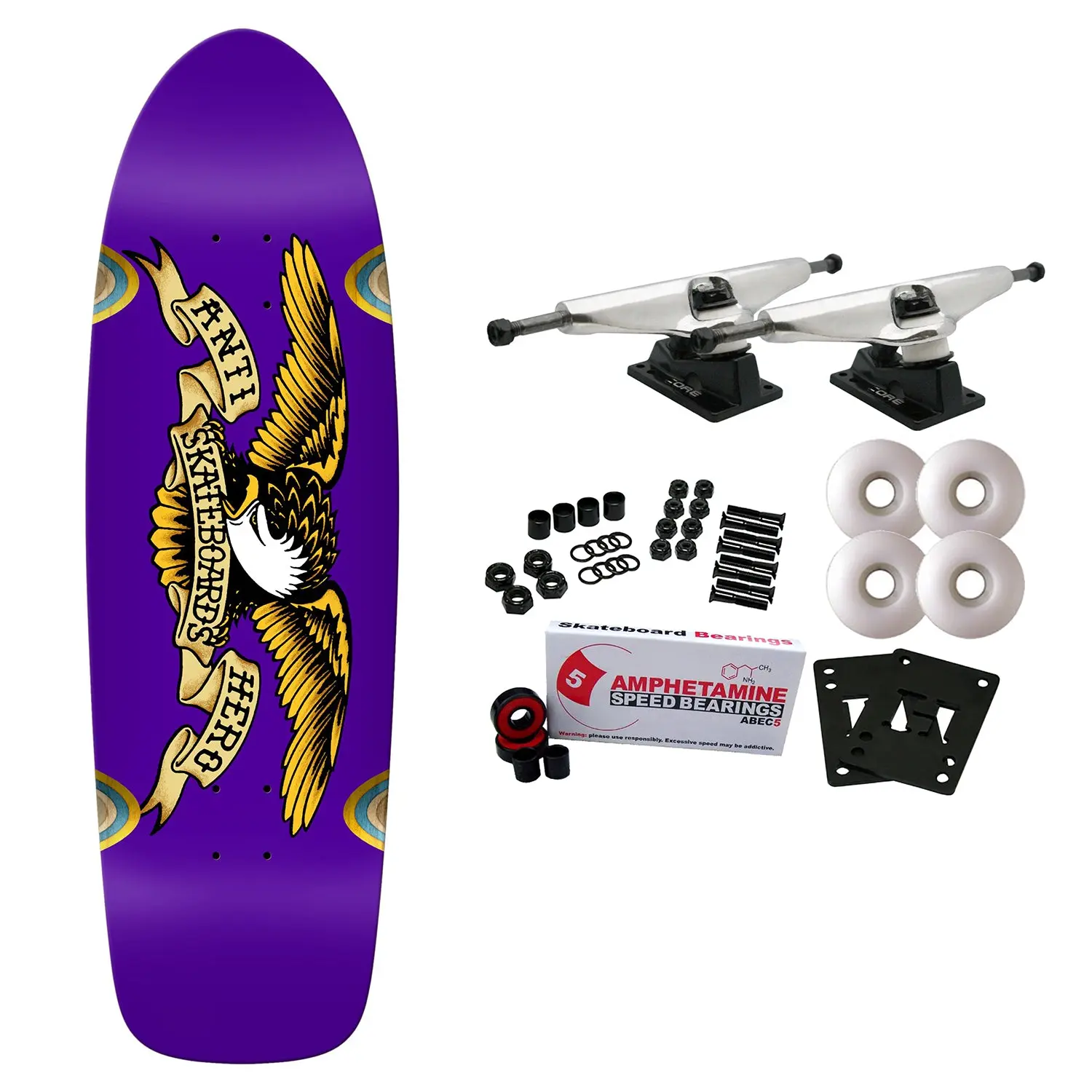 Anti Hero Skateboard Complete Shaped Eagle Caster Purple 10.125" x 33.375"