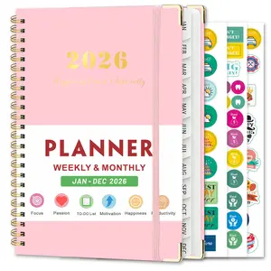 2026 Planner, Weekly and Monthly Calendar, A5 Faux Leather Cover Planner with Daily Schedules, 12 Monthly Tabs, 3 Planning Stickers, for Daily Tasks And Monthly Goals, 8.5” x 9.8”