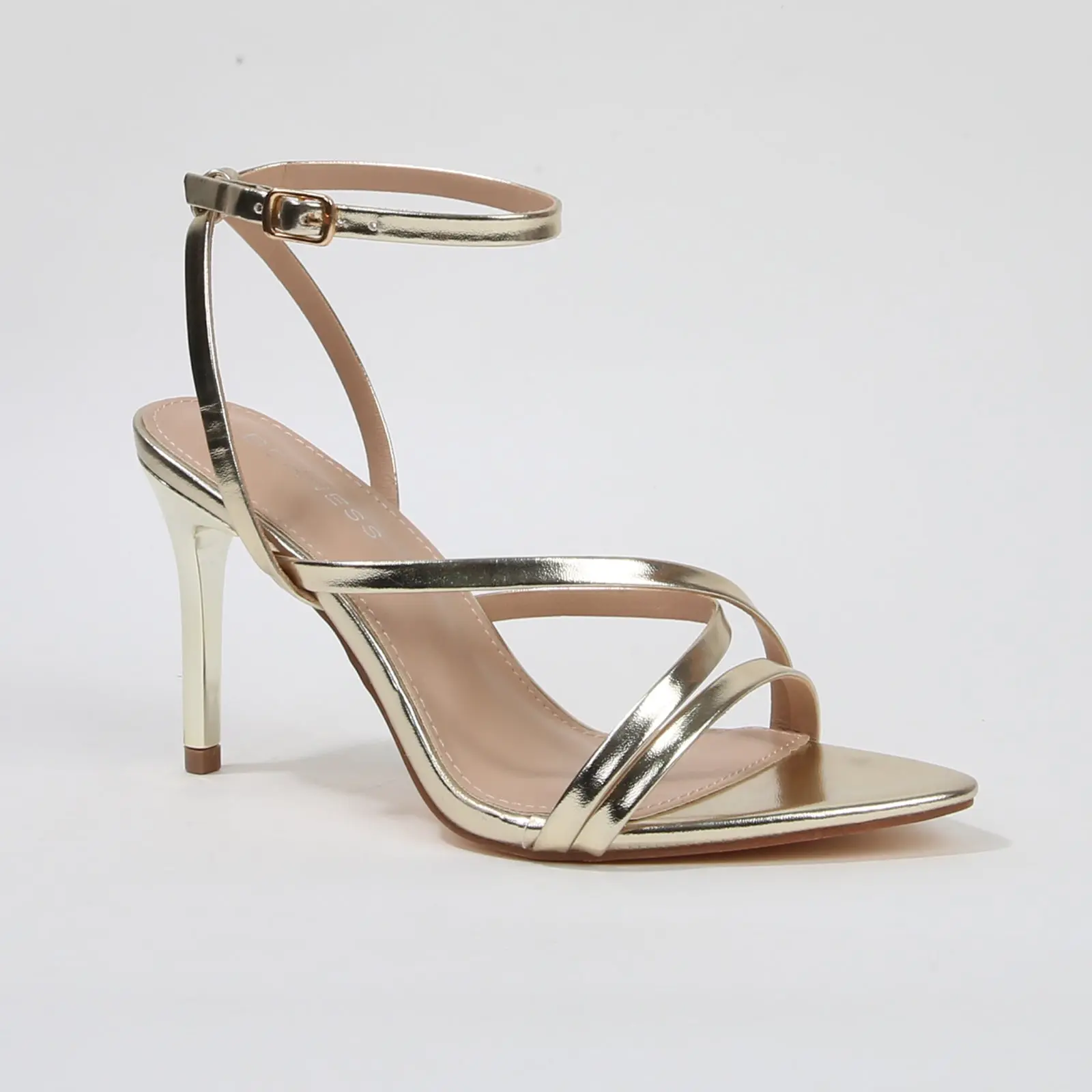 BERNESS Women's Crossover Ankle Strap Heeled Sandals, Faux Leather Stiletto with 3.5" Heel & Comfortable Memory Foam for Weddings, Heels For Women, Comfortable Heels