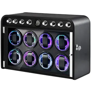 LELTNSOU 8-Slot black Watch Winder with Color LED Lights & Key Lock – Quiet & Premium  Special care for high-end men's watches，  Rolex exclusive maintenance, luxury storage box, Vacheron Constantin exclusive, Patek Philippe storage box