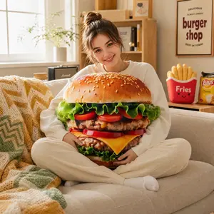 Juicy Cheeseburger Food Pillow - Made with Super Soft & Ultra Premium Fabric - Cute, Comfortable, Plush, Meat, Nugget, Taco, Stuffed Cushion for Home Decor - Funny Gift