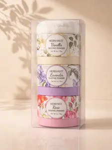 Mini Dusting Powder Trio – Talc-Free Body Powder Gift Set with Puff | Vanilla, Rose & Lavender