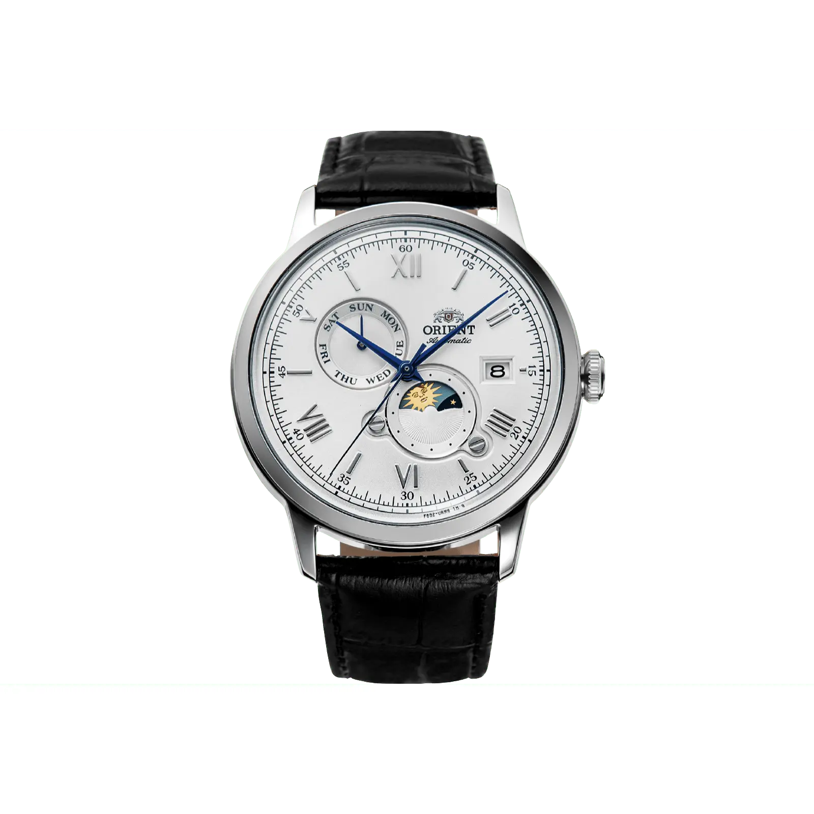 Orient Bambino Version 9 Men's Automatic Mechanical Dress Watch - 41.5mm Stainless Steel Case, White Analog Round Dial, Day-Date Calendar, Black Leather Strap with Buckle, Hacking, 40H Auto Reserve, Mineral Crystal, Chic Fashion Men's Watches, Mechanical,