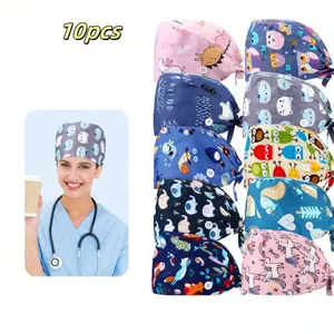 Pack of 10/6 Scrub Caps Set,Nursing Cap Surgical Cap Animals with Buttons,Adjustable Breathable Turban Sweatband Tie Back Hats for Dentist Women Men,Halloween Christmas Party Gifts,Hand Tools Kits