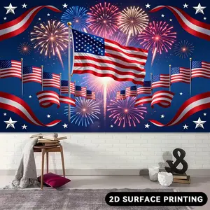 2D Flat Banner Polyester Photography Backdrop, Soft Lightweight Foldable HD Digitally Printed American Flag Fireworks Pattern Background Cloth for Patriotic Celebrations, National Holidays, Party Decor, Photo Booths, and Studio Ph
