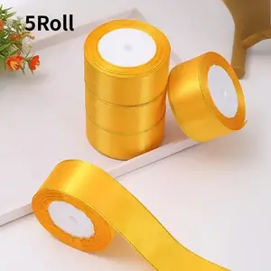 5 Rolls Solid Color Satin Ribbon/Golden edged ribbon for Room Decor, DIY Cake, Mother's Day, Valentine's Day, Wedding, Bouquet, Gift Wrapping Supplies & Craft Supplies