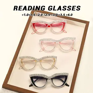 4PCS Women's Fashion Vintage Square Diamond-inlaid Luxury High-quality Reading Glasses - Elegant, Literary, Simple PC Material  1.0 to  4.0 Diopters, Lightweight and Durable, Suitable for Daily Computer Office Use