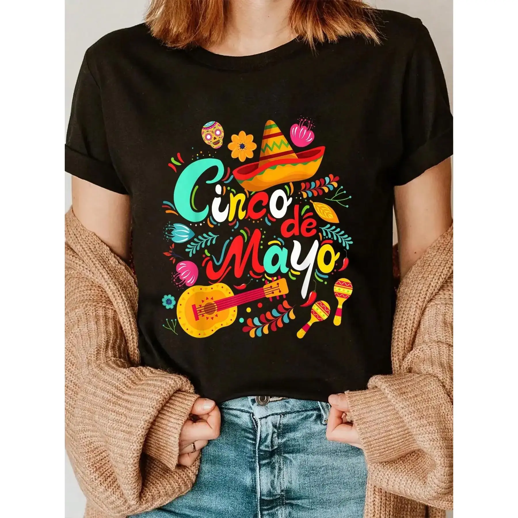 Cotton Cinco De Mayo Shirt Mexican Fiesta 5 De Mayo Women Men Girls T-Shirt Casual Short Sleeve Shirt