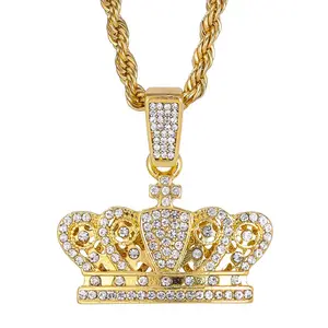 Iced Medium Crown Pendant with 4mm Rope Chain 24"