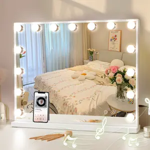 VANITII 23''×18'' Vanity Mirror with Lights Bluetooth Tabletop Wall Mount Metal White
