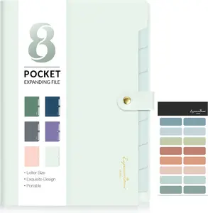 File Organizer with Labels, 8 Pocket Expanding File Folder, Portable Folders for Documents, Cute Paper Organizer for School Office Supplies