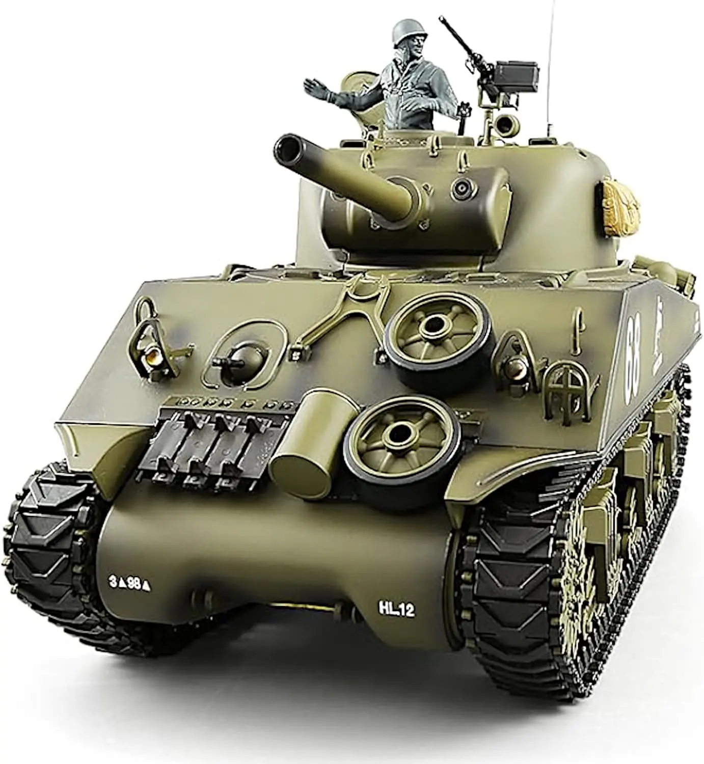 HengLong 3898-1B Basic Edition P Version 1/16 Scale Sherman M4A3 US Army Military Toy Tank, 2.4Ghz RC, Smoke Sound Light Recoil Simulation, Infrared Combat BB-Fighting RTR, Tracks, Batteries, 20-Degree Raisable Barrel, Hobby Grade Collection for Boy