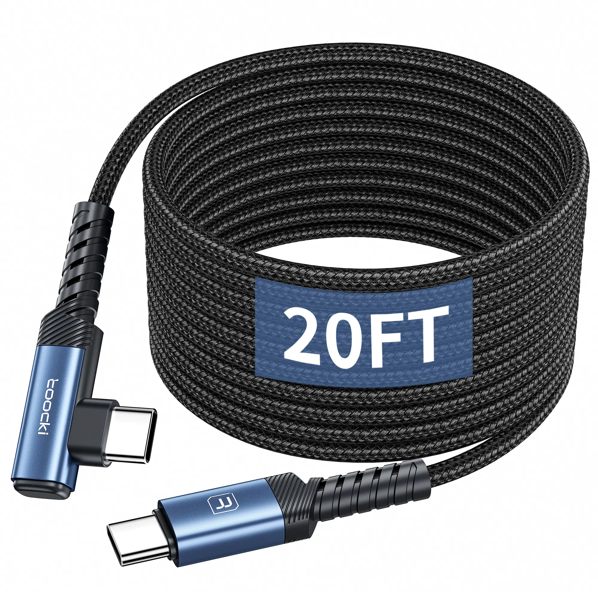 Toocki 20FT Right Angle USB-C Charging Cable, 60W Nylon Braided Connector for Smartphone, Cellphone, Mobile Device - iPhone 16/15 Pro Max, iPad, MacBook, Galaxy S20, Pixel, Switch, Camera - Back to School TikTok Shop Essential Charging Cables