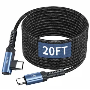 20FT Right Angle USB C Cable, 60W Extra Long USB C Charging Cord Nylon Braided USB C Charger Cable for iPhone 16/15 Pro Max, iPad/MacBook, Galaxy S20, Pixel, Switch, Camera