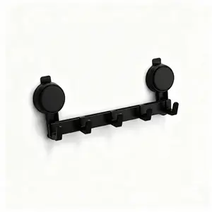 Suction Cup Hook Rack - 5-Hook Black Over-the-Door Organizer | No-Drill & Reusable, Rustproof Space Aluminum | Wall/Door Coat Hanger for Entryways & Bathrooms