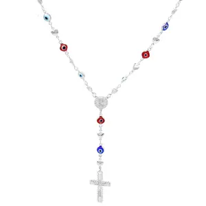 Silver Layered real gold filled religious EVIL eyes rosary necklace #11