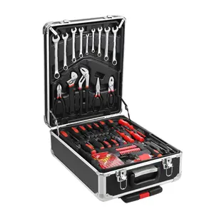 186-Piece Household Tool Kit with Rolling Toolbox & Aluminum Pull Rod Case, Portable Manual Tools with Hammer Wrench, Suitable for Home Men’s Repair & Mechanical Maintenance