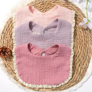Baby Bibs, 3 Counts/set Solid Color & Flower Pattern Ruffle Trim Baby Bibs, Absorbent Baby Bibs, Suitable for Newborns and Toddlers, Casual Summer Bib