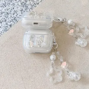 Fashionable Bow & Star Design Earphone Case with Chain, Earphone Protective Cover, Earphone Accessories Compatible with AirPods 1/2 3 Pro, Headset