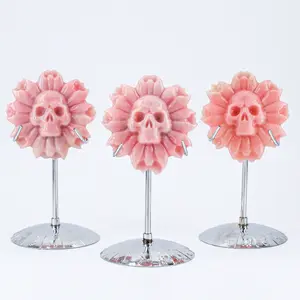 【Star Gate】1 count Pink Opal Skull - Flower Carvings - Natural Gemstone Decor | Artistic & Symbolic