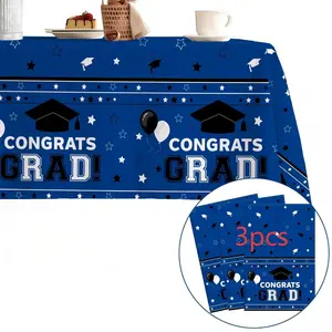 3-Pack Congrats Grad Tablecloth Set, Blue & Plastic Table Cover, Overlay Table Cover, Ideal for 2026 Graduation Party Decoration Supplies, Graduation Decorations