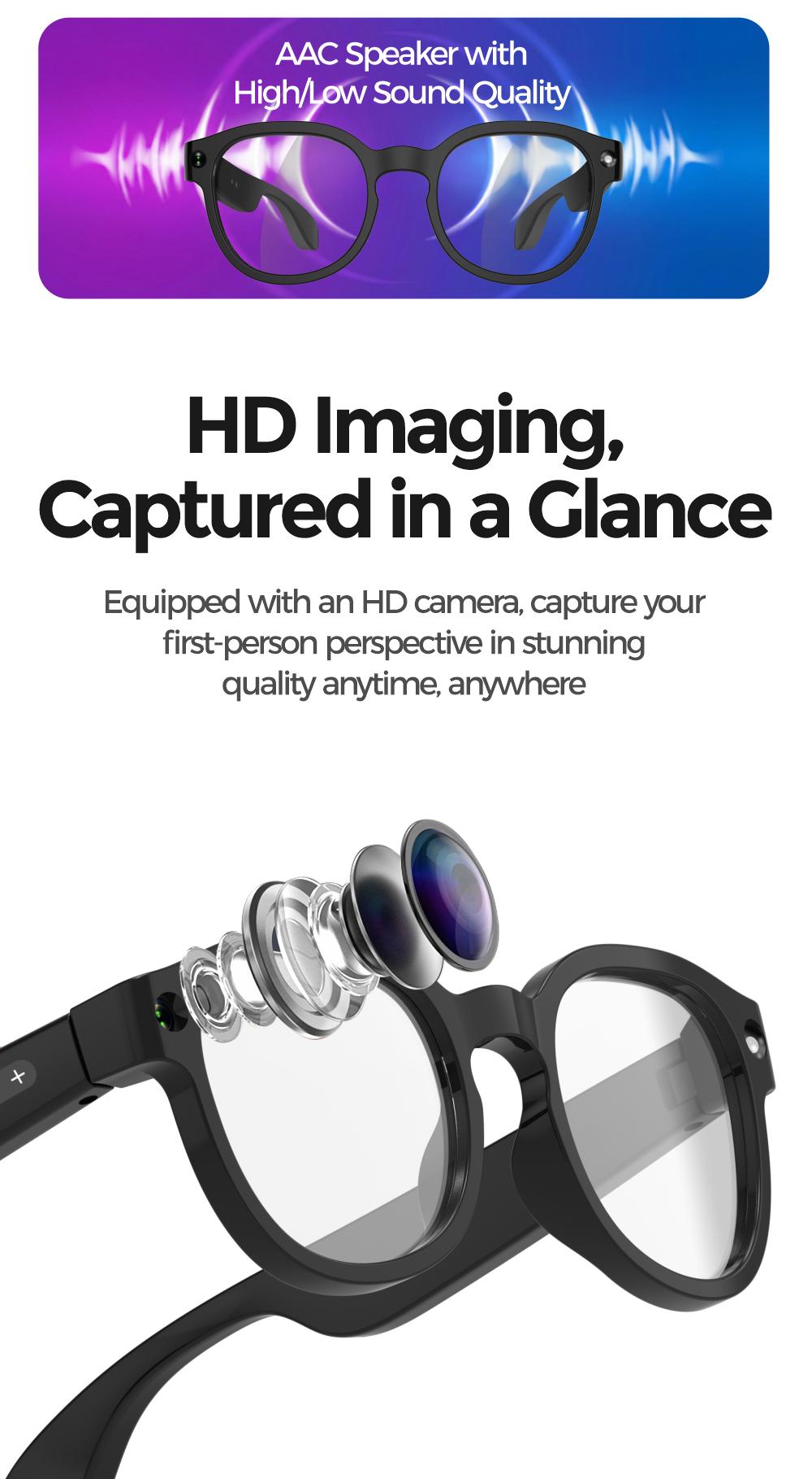 2026 AI Smart Glasses Camera HD Video Recording Glasses with Audio, Real-Time Translation, Bluetooth Call & Music, AI Object Recognition, Touch Control, Wearable Camera Glasses for Men Women Travel Outdoor