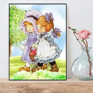 Cute Cartoon Gril 5d Full Diamond Painting Kits Diy Little Girls Friendship Flower Trees Art Mosaic Cross Stitch Home Decor Needle Crafts Kit