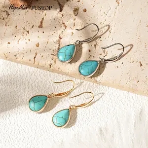 Natural stone earrings, drop-shaped turquoise earrings, natural stone inlaid turquoise stud earrings. jewelry valentine fashionable gift holiday monday pendant chain necklace