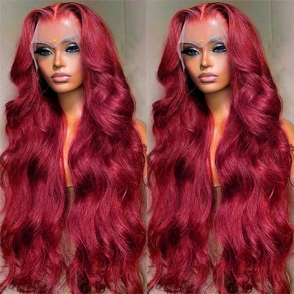 Bling Hair Burgundy 99j Red 13x6 13x4 Body Wave Transparent Hd Lace Front Wigs Human Hair 99j Burgundy Red Wig for Women with Baby Hair 180 Density #Summervibes