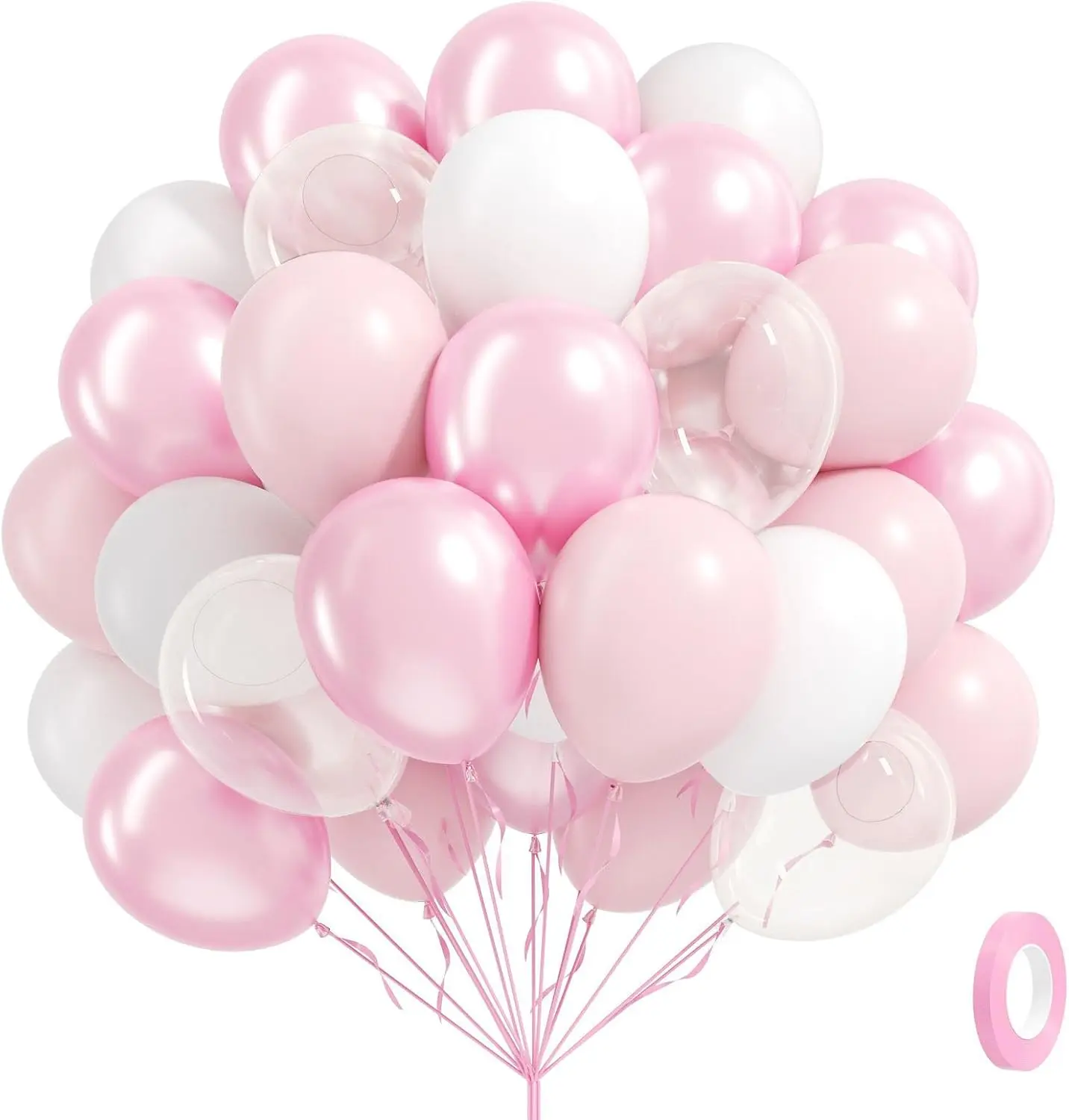 60PCS Pink & White Balloons 12 Inch Pastel Pearl Balloon Set for Wedding, Bridal Shower, Baby Shower & Birthday Party Decorations, US Trending Party Decor