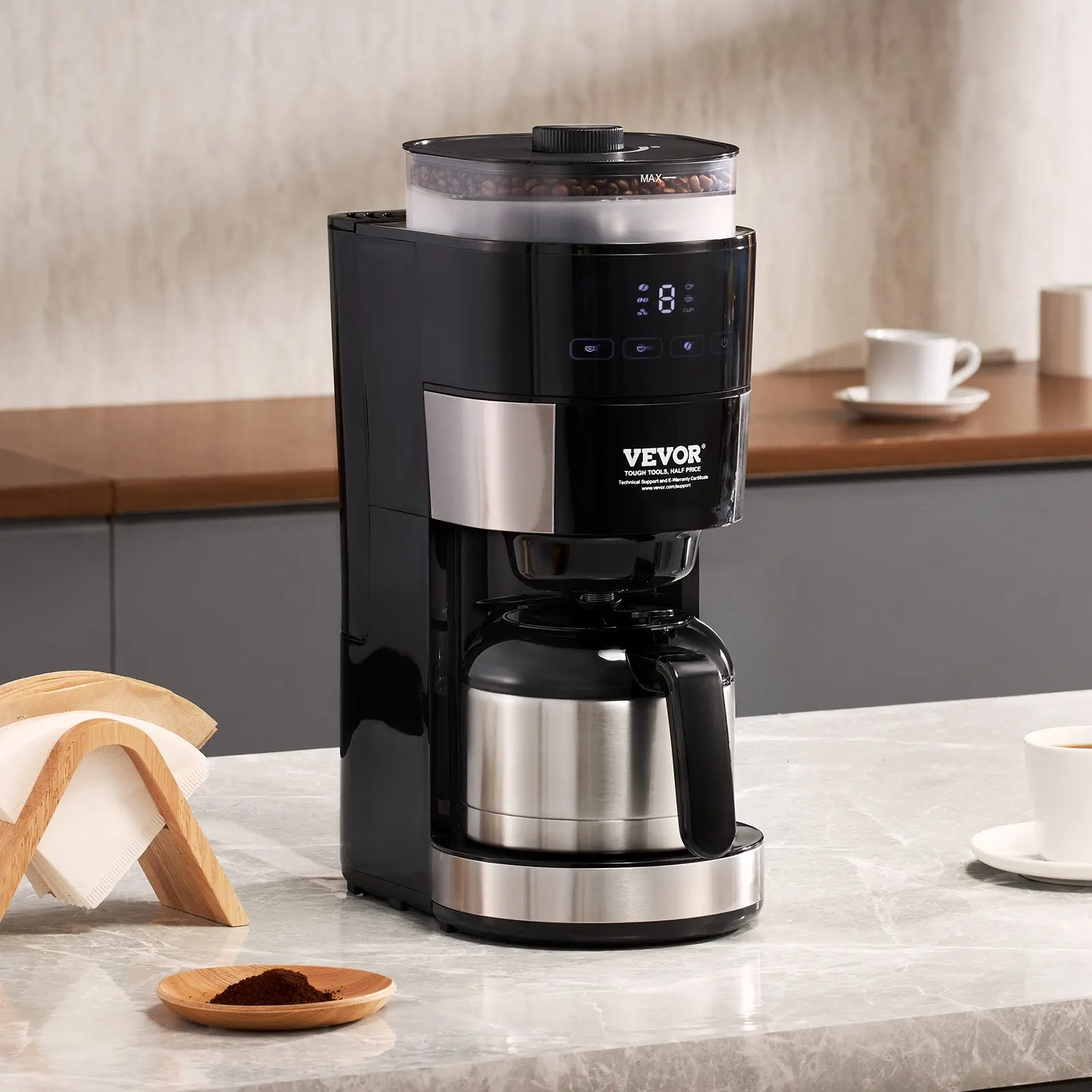 VEVOR Coffee Maker with Grinder, 8 Cup Programmable Coffee Machine, Grind  and Brew Coffee Maker with 24-Hour Timer for Auto Brew, Reusable Filter,  for Home Office Restaurant - TikTok Shop