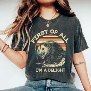 First Of All I'm A Delight T-shirt, Angry Opossum Shirt, Gift for Opossum Lovers, Funny Animal TShirt, Gift for Him, Gift for Cotton Fabric