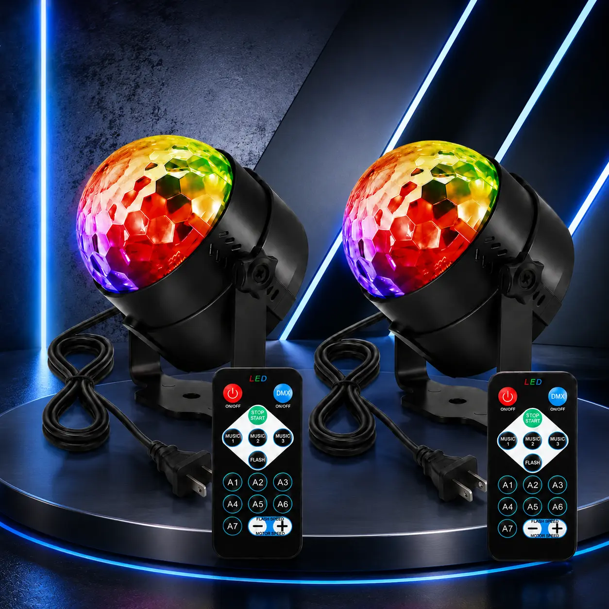 Compact LED DJ Light with Remote - RGB Rotating Crystal Disco Ball, Sound Sync, AC Power Supply for Home Bar, Man Caves, Birthday Events