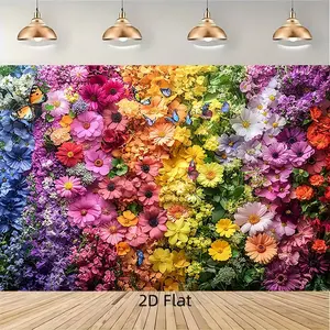 1pc 2D Flat Flowers pattern Party Banner, Holiday Decoration, Party Background Theme, Photo Backdrops, Suitable for Birthday Parties, Photography, Weddings, Mother's Day，Personality Room Decorations and Party Decorations, Holiday Gifts,1217