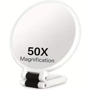 50x Magnifying Dual-Sided Handheld Mirror with Adjustable Stand and Travel Case, Foldable Makeup Mirror for Precision Grooming