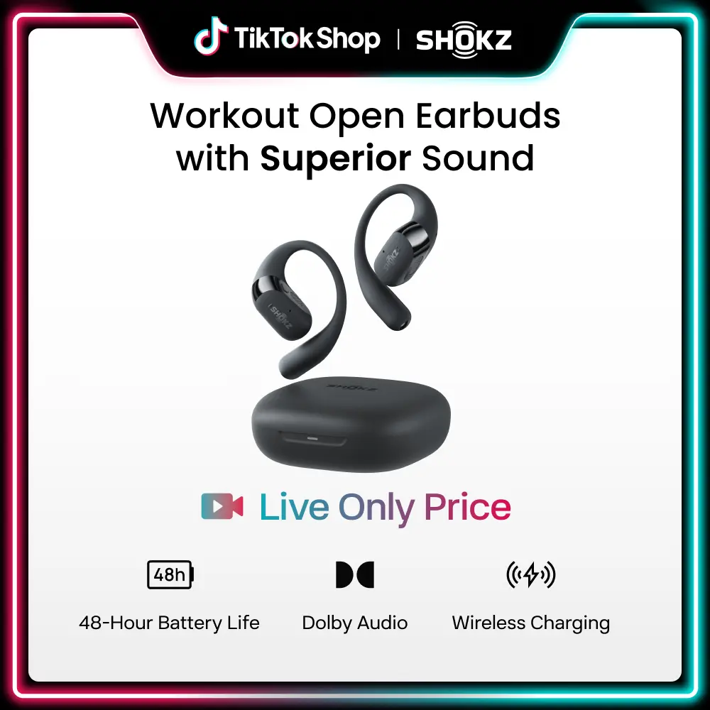 【Live only】 SHOKZ New OpenFit 2+ Open-Ear Headphones, Dolby Audio Enabled, Comfortable Earbuds with Soft Ear Hooks, 48H Playtime, IP55 Water-Resistant, USB-C Fast Charging, Wireless Charging