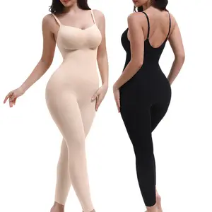 SHAPERX 2PCS Full Body Shapewear Tummy Control High Waisted Leggings Stretchy Bodysuit Black and Beige