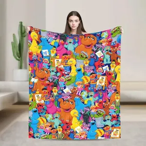 Sesame Street Elmo Friends Blanket Ultra Soft Flannel Breathable Cozy Warm Bedroom Couch Sofa Travel Spring Autumn Throw Bedspread Decor Decorative Throw Perfect Birthday Gift Christmas Gift for Kids Toddlers Fans Boys Girls Classic Cartoon Style