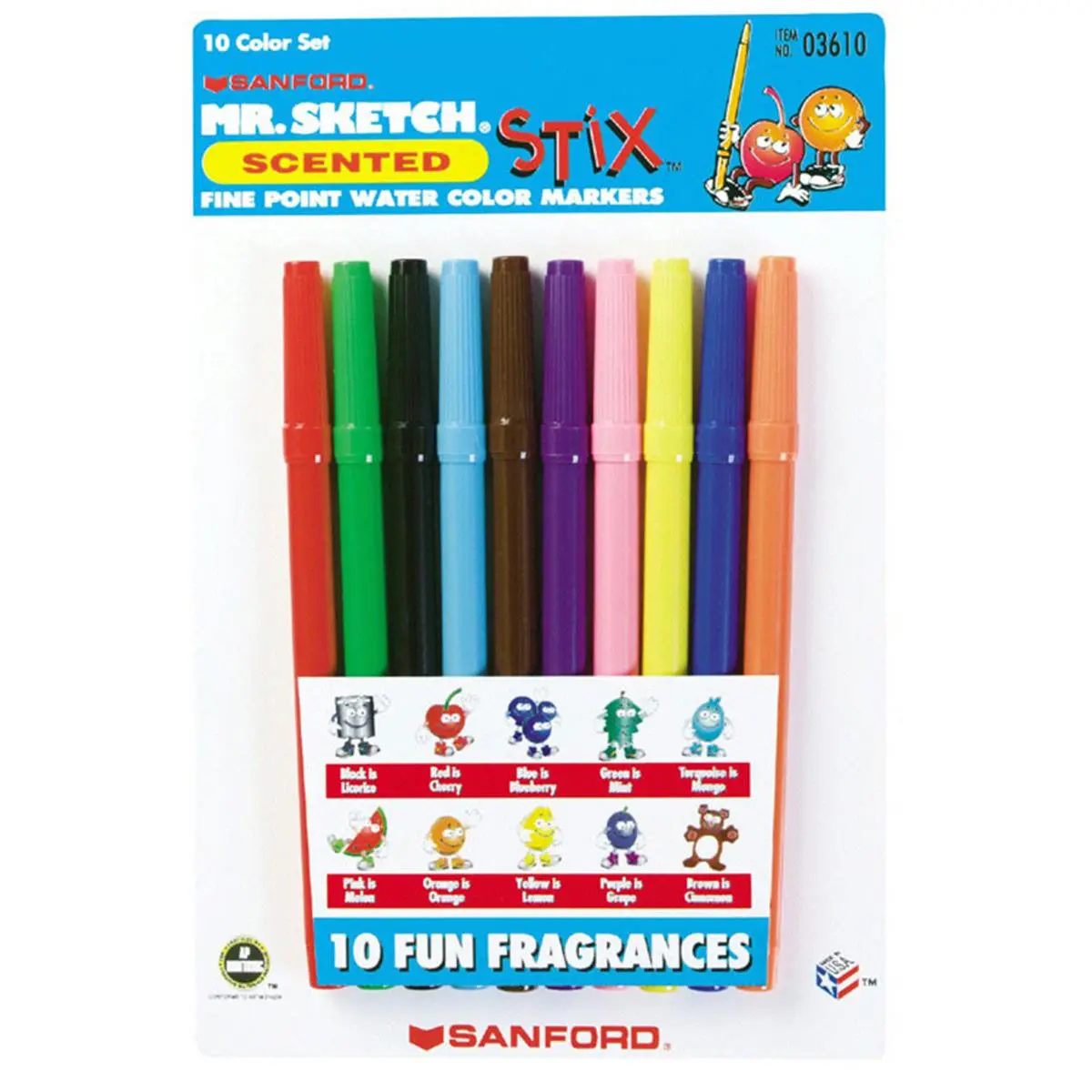 212 MAIN Mr Sketch Assorted Scented Marker Set - 10-Color, 0.8mm Tip, Fragrant Ink, Cinnamon, Watermelon, Black/Licorice, Mint Scents, Office Stationery Writing Tool for Small Hands