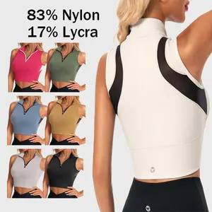 Women's AARYA 302 Cropped Workout Tank Top - Built-in Bra, Half-Zip High Neck, Medium Support, Sleeveless Athletic Top for Female Gym & Outdoor Activities