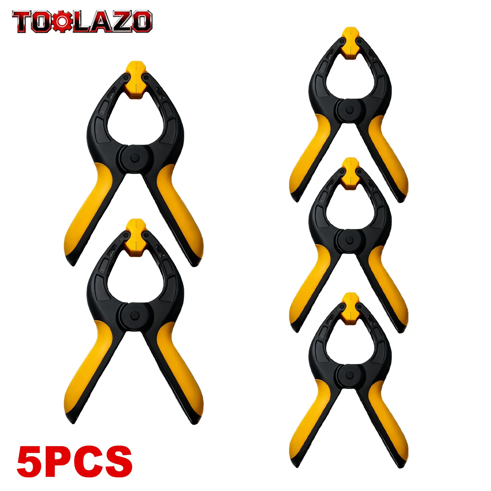 5pcs Heavy-Duty A-Frame Type Spring Clamps, 4-Inch Size, 4.65" Length, 1.18 Inches Width, 50g Each, Carbon Steel Spring, Quick-Release Grip, 90° Rotating Jaws, Nylon Body Non-Slip Clips, Ergo Handles, Woodwork Grip for Woodworking, DIY Repairs