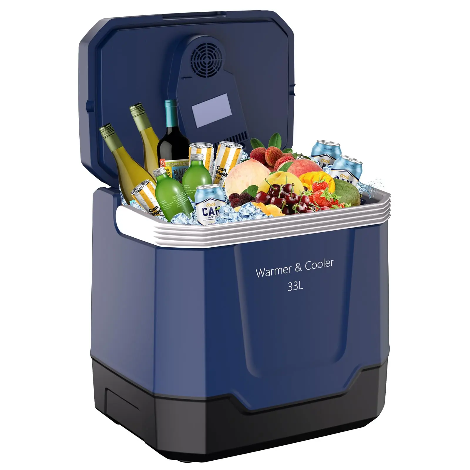 GAOMON 35 Quart (33 L) Electric Cooler & Warmer, Portable Car Refrigerator with Automatic Locking Handle, 12V Car Cooler for Vehicle & 110V AC Home Power Cord, Plug in Coolers,Blue