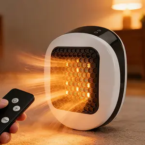 Space Heater with LED Display, Remote Control Wall Outlet Electric Heater with Thermostat and Timer, 600W Small Plug-in Heater for Home Office Bathroom Indoor Use, ETL Listed