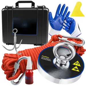 1200 lbs Magnetic Fishing Kit with Case, Super Strong Neodymium Fishing Magnet Heavy Duty, Complete Fishing Magnet Kit with Strong Magnets for Retrieving Items in Rivers, Lakes, Lawns ( 3.55inch )Quesear