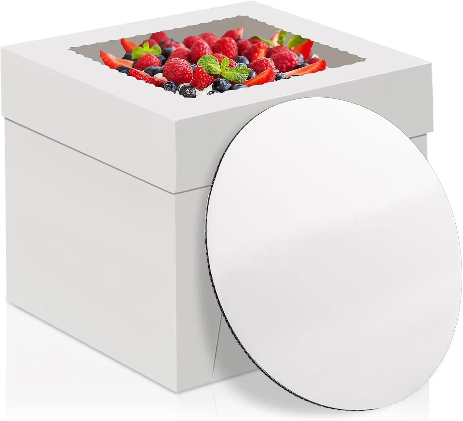 10 Inch Cake Box with Cake Boards, 2 Pack Disposable Cake Carrier, Cakes Transport Container, White Bakery Holder with Window, for Cookies Pies Cupcakes Pastry (10×10×8 Inches)