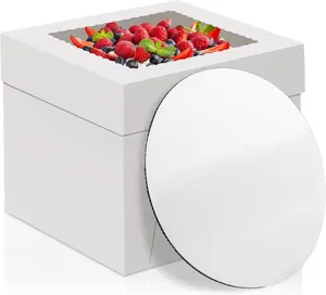 10 Inch Cake Box with Cake Boards, 2 Pack Disposable Cake Carrier, Cakes Transport Container, White Bakery Holder with Window, for Cookies Pies Cupcakes Pastry (10×10×8 Inches)