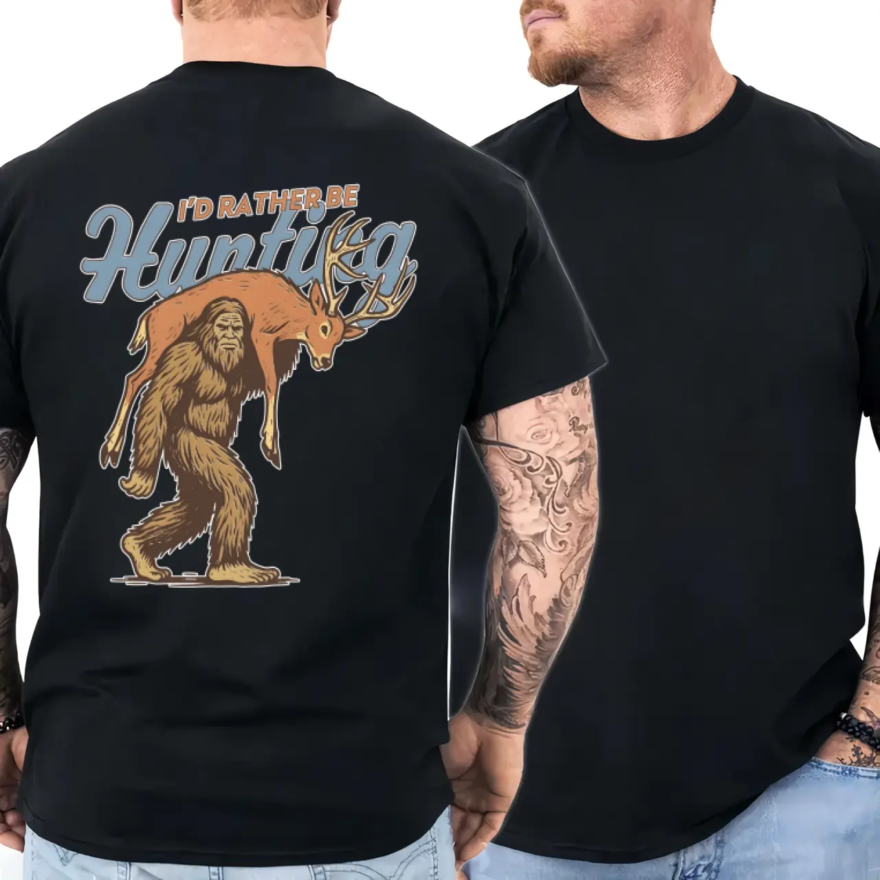 Bigfoot Hunting T-Shirt, Sasquatch Carrying Deer Graphic, Rustic Hunter Gift, Outdoor Hunting Apparel Unisex
